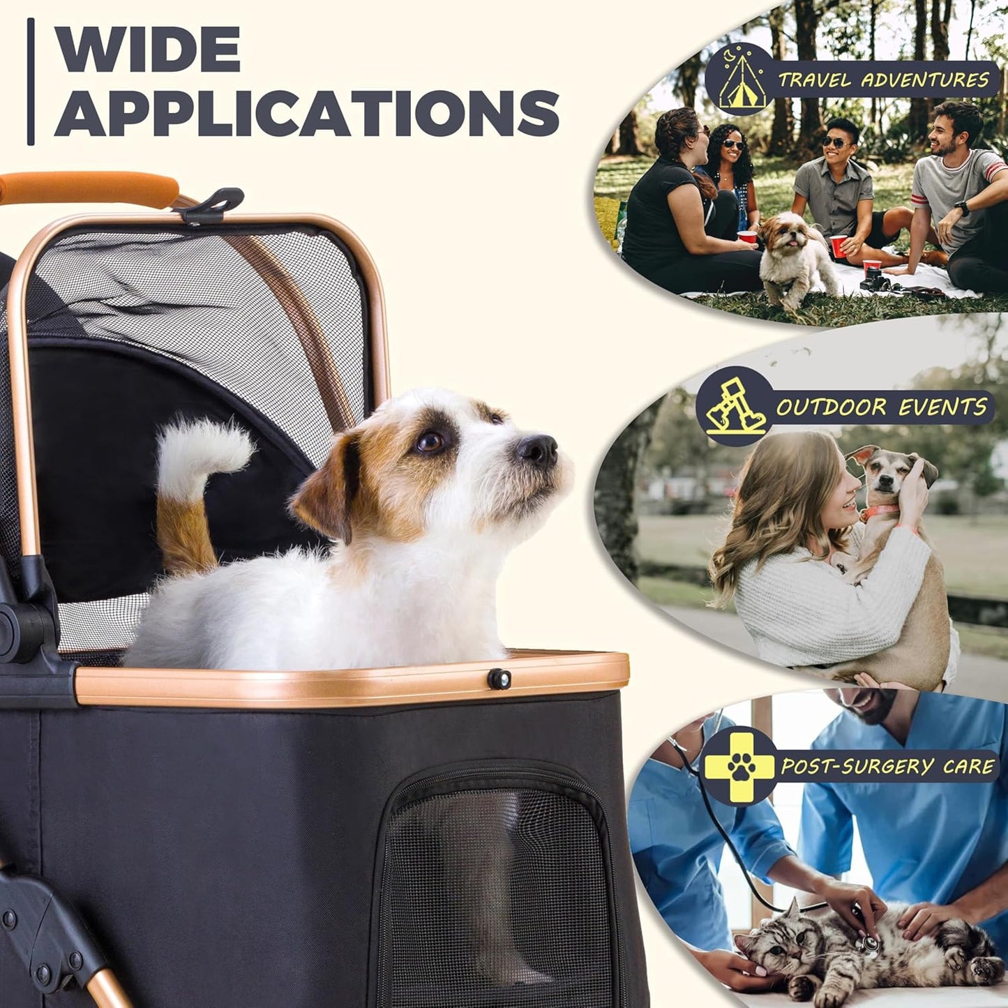 Pet Stroller for Small Dogs, Lightweight Small Dog Stroller for Dogs Cats with 6 Shock Absorption System, Detachable Carrier Suitable for Car Seat & Hand Carry, Safe Outings, Black