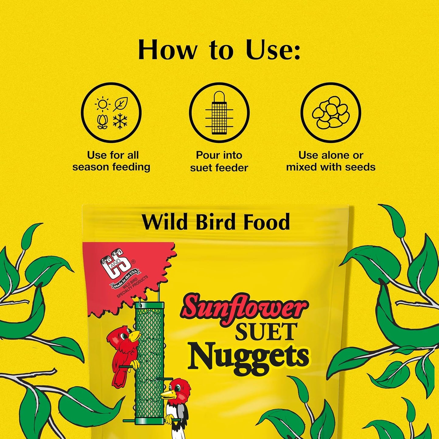 C&S Sunflower Suet Nuggets, Wild Birds Food For Woodpeckers, Chickadees, Nuthatches, and More, 8 Pounds