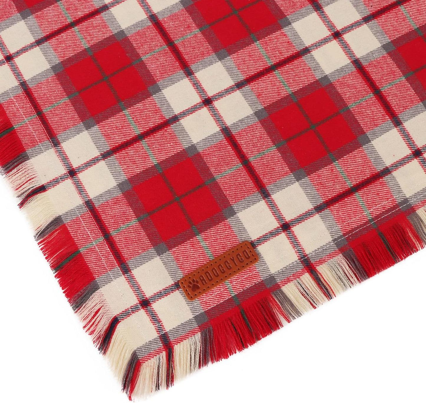 ADOGGYGO Christmas Dog Bandanas with Tassels, Stylish Plaid Xmas Scarf Bib, Soft Cotton Fabric, Red Plaid Christmas Bandanas for Medium Large Dogs (Large)