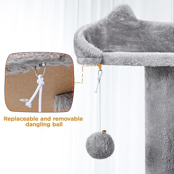Yaheetech Tall Cat Tree, 80in Multi-Level Cat Tower with Scratching Posts, Double Caves, Perched Platforms and Dangling Balls, Pet Stand House for Kittens, Light Gray