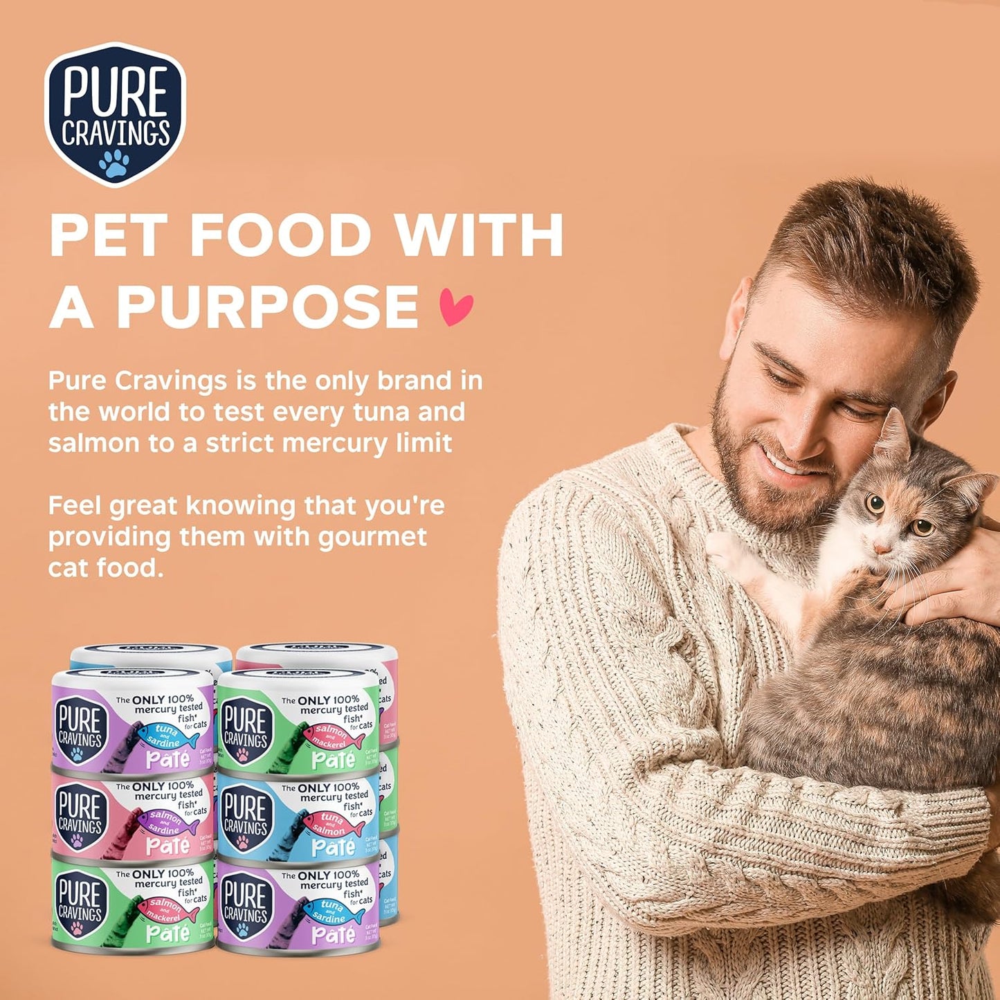 Pure Cravings Pate, Canned Wet Cat Food, 100% Mercury-Tested, Moist Can Fish, Grain-Free Protein, Non-GMO, Variety Pack of 12-3X Tuna/Salmon, 3X Tuna/Pumpkin, 3X Tuna/Sardine, 3X Salmon/Sardine