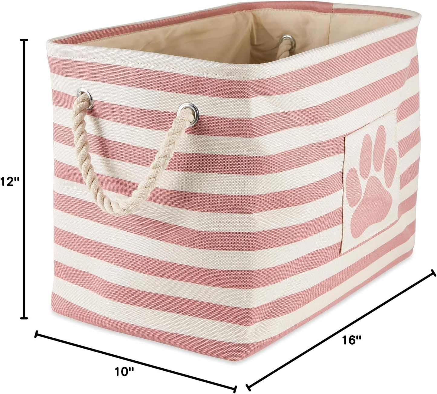 Bone Dry Pet Storage Collection Striped Paw Patch Bin, Rose, Medium Rectangle