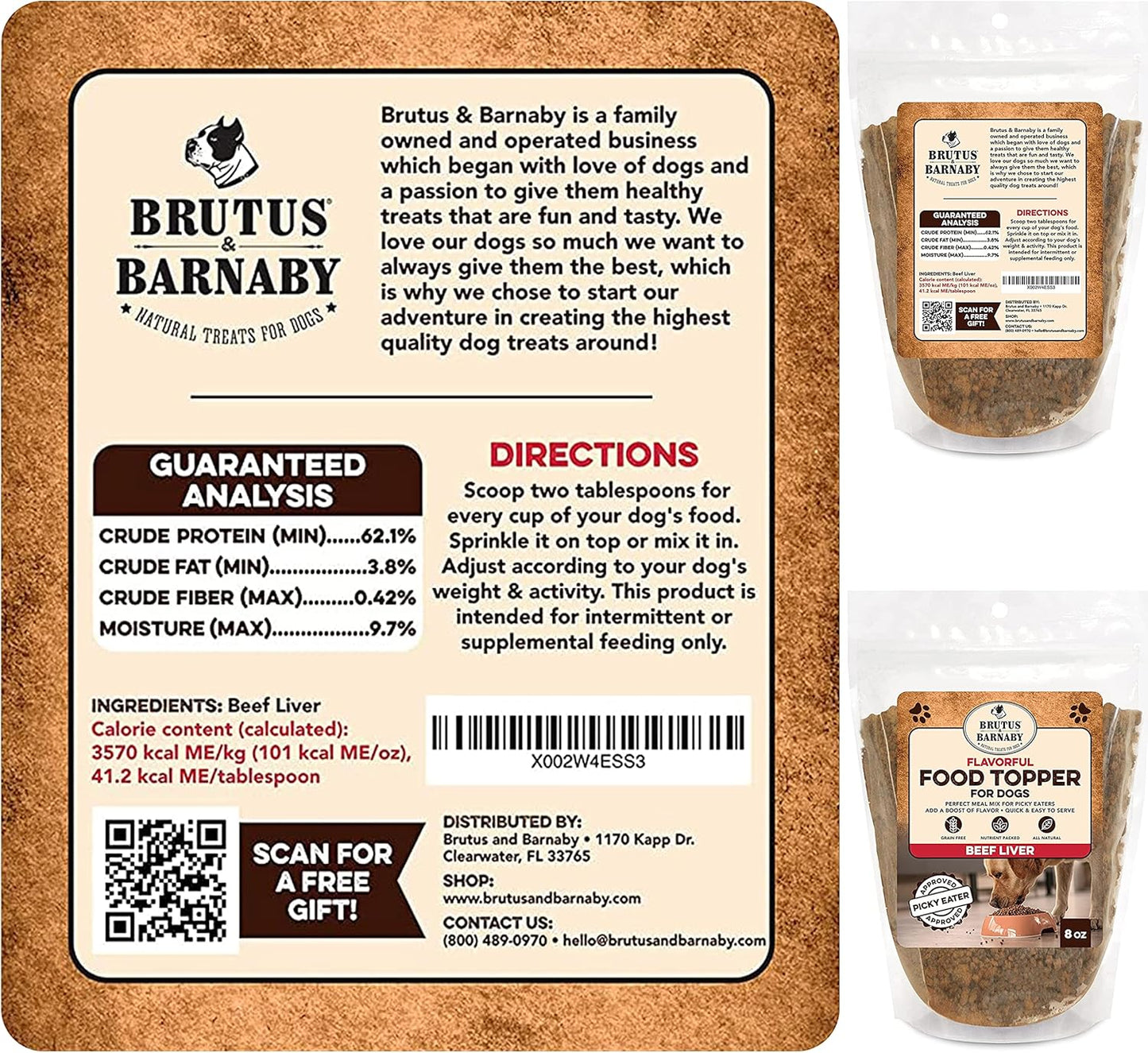 BRUTUS & BARNABY Dog Food Topper - Beef Liver - Enhance Your Dogs Meal with This Flavor Packed Mix - Sprinkle On Dog Food Flavoring for Picky Eaters - Just One Single Ingredient