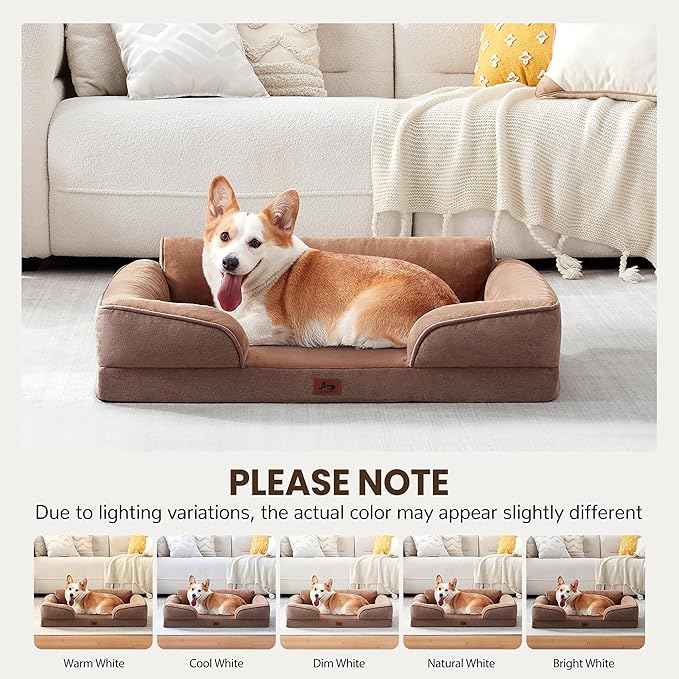 Orthopedic Dog Beds for Medium Size Dogs, Waterproof Egg-Crate Foam Pet Couch Bed with Soft Sides, Non-Slip Dog Sofa with Flannel Removable Washable Cover, 28" L Supportive Pet Sofa, Brown