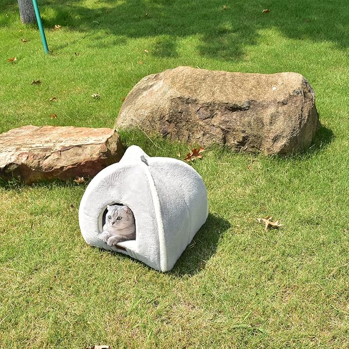 Cat Bed for Indoor Cats - Cat Cave Bed Cat House Cat Tent with Removable Washable Cushioned Pillow, Soft and Self Warming Kitten beds, Pet Bed(Large Grey)