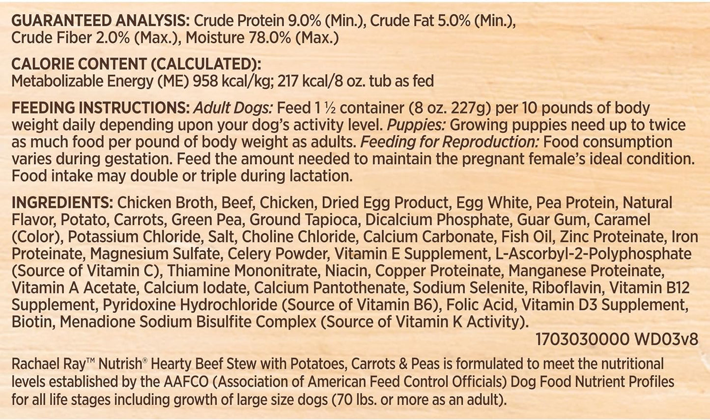 Rachael Ray Nutrish Wet Dog Food Hearty Beef Stew, 8 oz. Tub, 8 Count