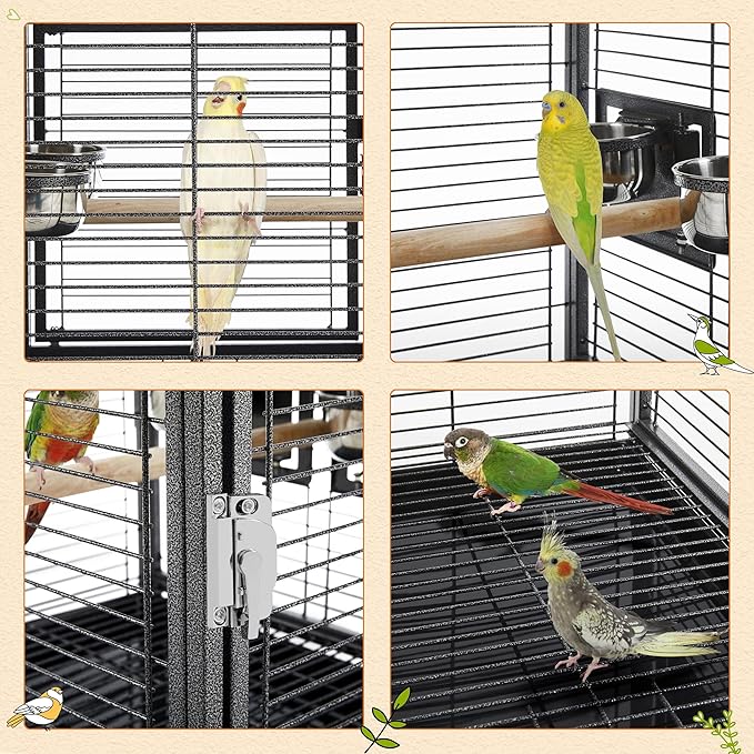 Yaheetech 25.5'' Wrought Iron Bird Travel Carrier Cage Parrot Cage with Handle Wooden Perch & Seed Guard for Small Parrots Canaries Budgies Parrotlets Lovebirds Conures Cockatiels
