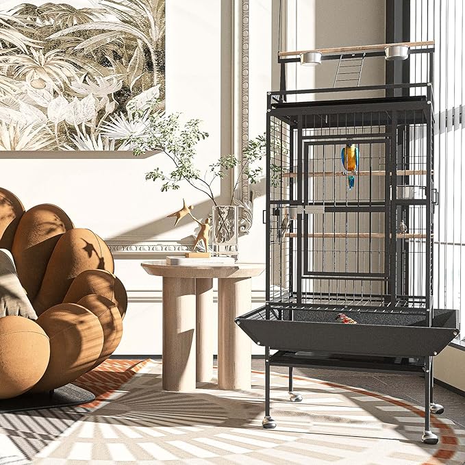 82 Inch Bird Cage, BOINN Bird Flight Cages with Rolling Stand & Bottom Tray, Wrought Iron Parrot Cage with PlayTop for Parakeet, Lovebirds, Ringneck, Cockatiels
