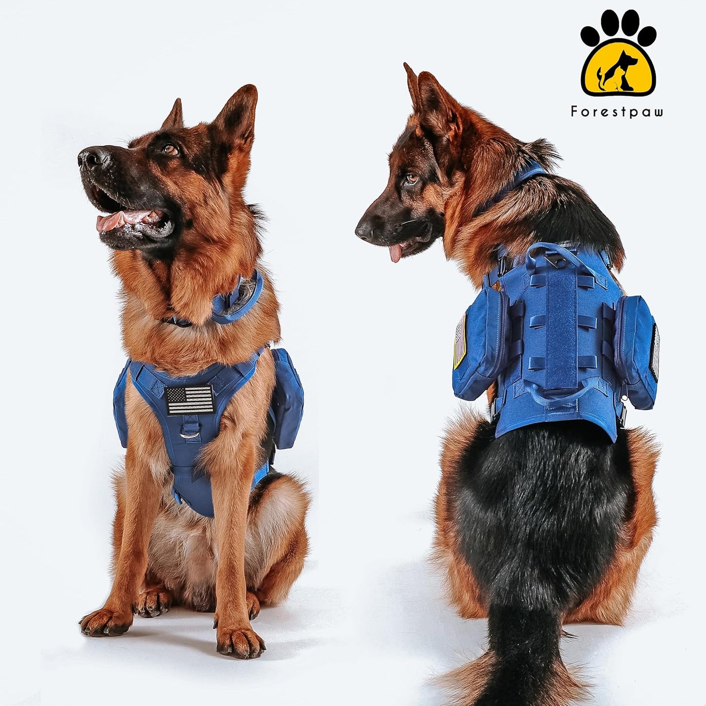 Forestpaw Dog Harness Medium Sized,Tactical Dog Harness with Handle,No Pull Military Style Service Dog Vest with Pockets Adjustable for Medium Large Dogs,Blue,Chest 15.5-25.5"