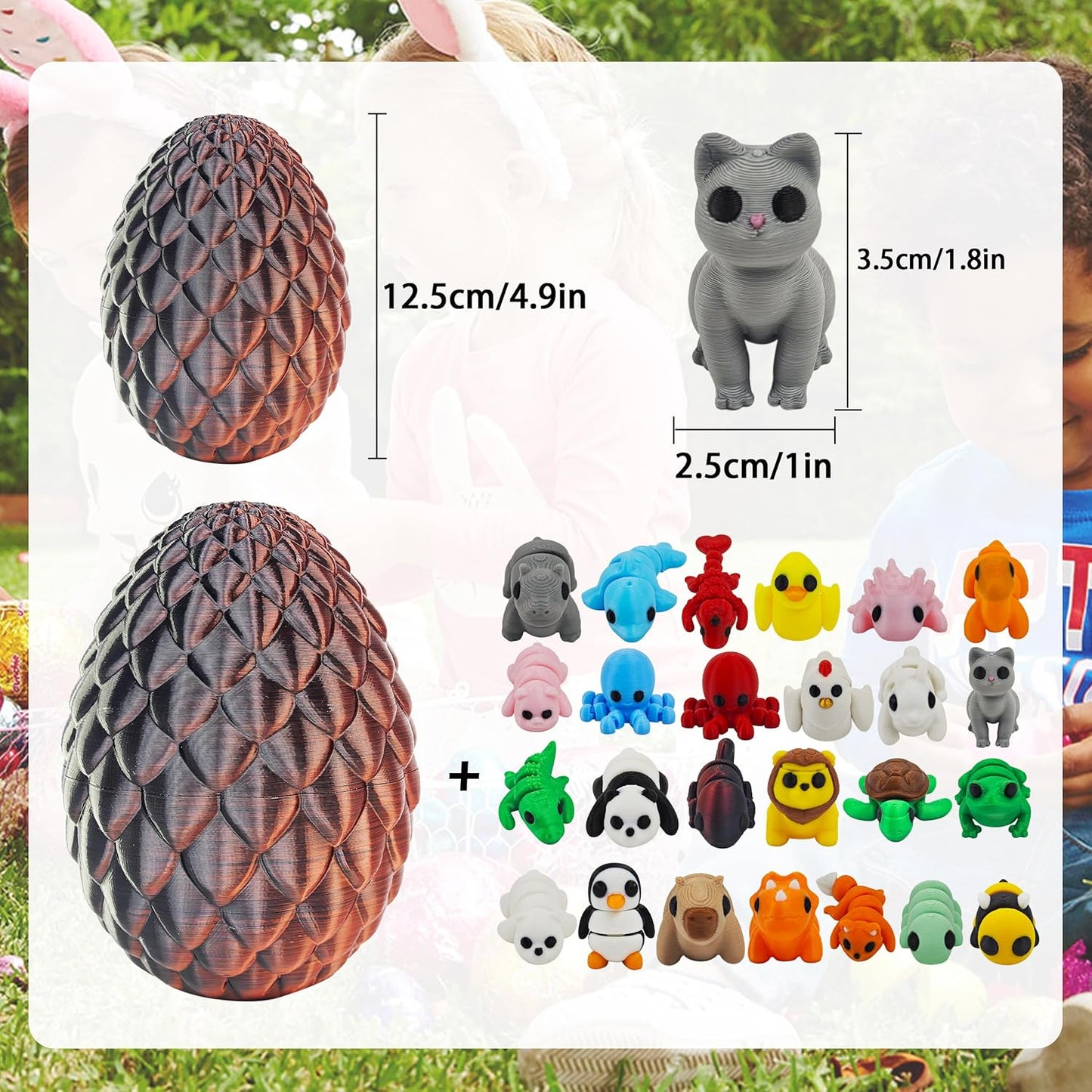 25 pcs Mini 3D Printed Animal Figurines Set with Dragon Egg: Articulated, Flexible, and Exquisitely Cute Fidget Toys for Play and Display for Valentine's Day, Easter, Bithday