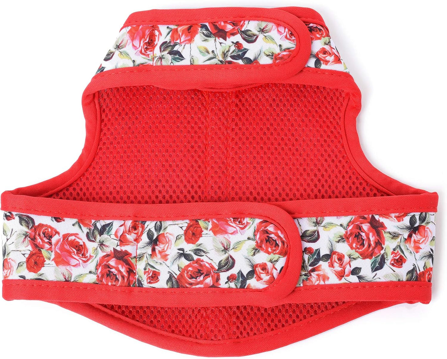 Mile High Life Dog Harness, Air Mesh Floral Vest Harness for 20 lbs Small Dogs & Cats, Easy Get on Adjustable Easy Closures Both Neck and Chest(Red Rose, XS Chest 14"-16")
