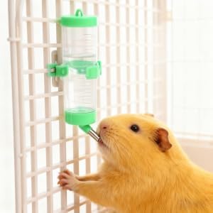 Hamsters Water Bottle, Automatic No Drip Hanging Water Feeder Dispenser for Small Animals Guinea Pig Rat Rabbit Dwarf Gerbil Chinchilla(Green 125ML)