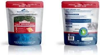 Blue Mountain Hay | Fresh Teff Grass Hay (15 Ounce) | Low NSC, High Fiber, Healthy Weight Management | High-Altitude Hay Pet Food for Rabbits, Guinea Pigs, Chinchillas, Hamsters, and Other Small Pets