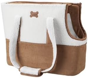 The Limit'd Edition Kool@burra Faux Suede & Sherpa Pet Carrier Tote Zip-Top Dog/Cat Carrier with Front Scoop & Pocket, Cream/Tan, 17 x 8 x 15 in