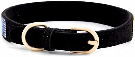 Rhinestone Dog Collar, Cute Dazzling Sparkling Soft Suede Leather Adjustable Pet Dog Cat Collar Crystal Diamond for Puppy Small Medium Large Dogs (M:32-38cm, Black-2)