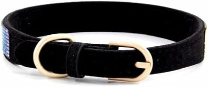 Rhinestone Dog Collar, Cute Dazzling Sparkling Soft Suede Leather Adjustable Pet Dog Cat Collar Crystal Diamond for Puppy Small Medium Large Dogs (L:38-46cm, Black-2)