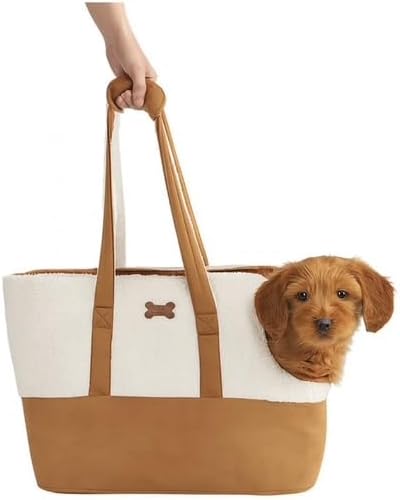 The Limit'd Edition Kool@burra Faux Suede & Sherpa Pet Carrier Tote Zip-Top Dog/Cat Carrier with Front Scoop & Pocket, Cream/Tan, 17 x 8 x 15 in
