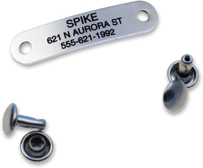 LuckyPet Rivet-On Pet ID Tag - Personalized, Silent and Customized - Suitable for Cats and Dogs - Heavy-Duty Pet Identification - Engraved Tags - Small, Mirror Finish Stainless Steel