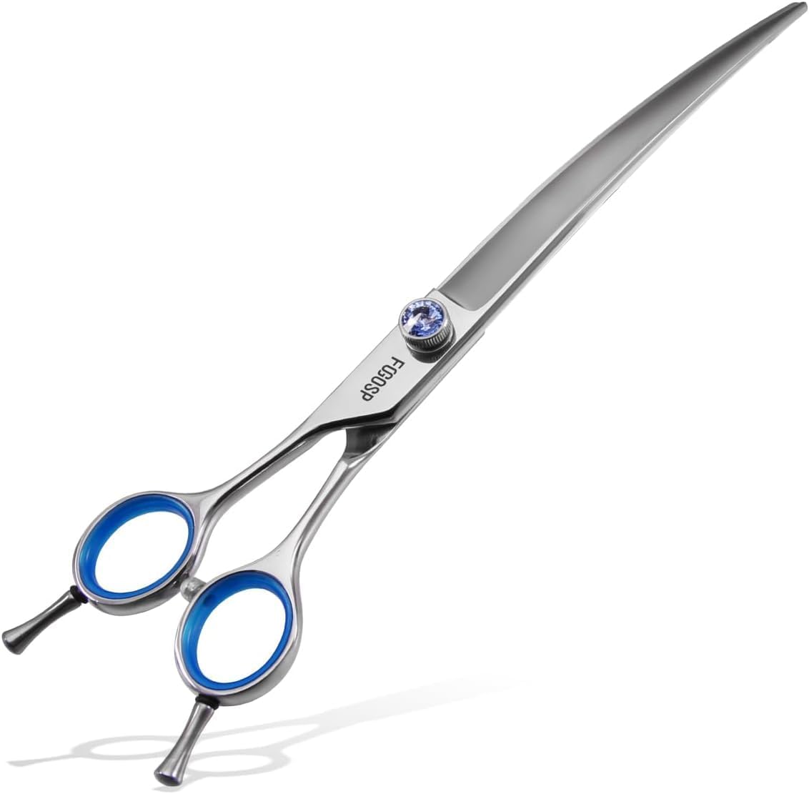 Left Handed Curved Scissors for Dog Grooming 7" Downward Professional Curved Shears Dog Grooming for Poodle Pet Cat Face Japan 440C Stainless Steel Super Sharp(7.0 curved)
