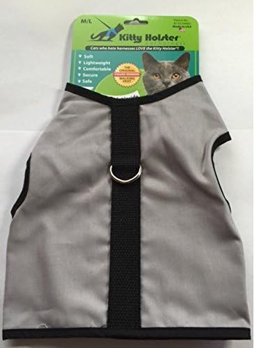 Kitty Holster Cat Harness – Secure Cat Harness for Walking, Soft Cotton Cat Accessories, Comfortable Fit, Strong Hook-and-Loop Closure, Made in USA – Gray, XL