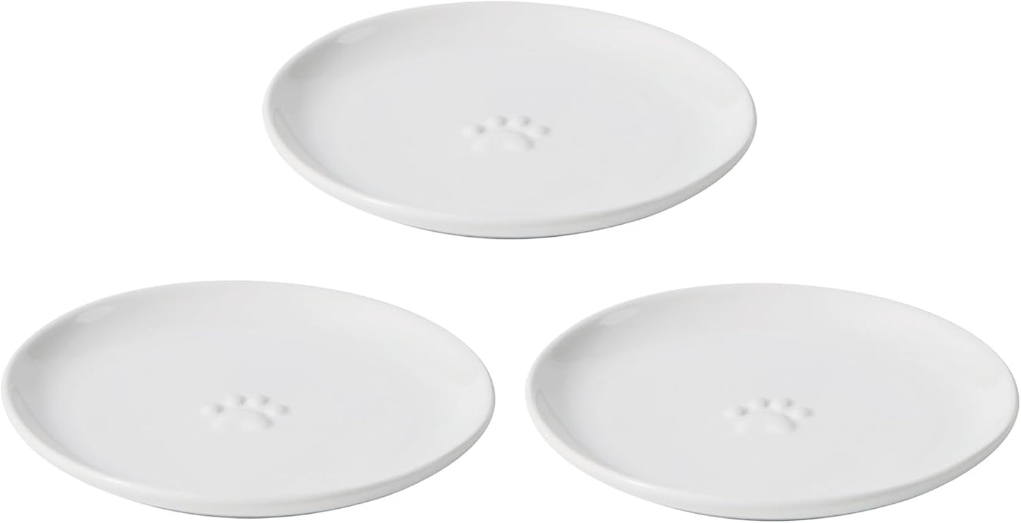 6.1'' Ceramic Wide Cat Dishes, Set of 3 Ceramic Cat Bowls, Indoor Kitten Feeding Wet & Dry Shallow Food Dish Anti Whisker Fatigue(3 Pcs, White)
