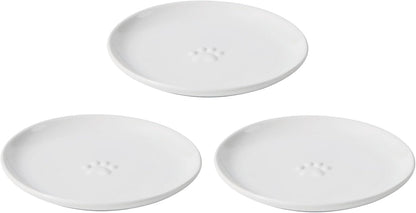 6.1'' Ceramic Wide Cat Dishes, Set of 3 Ceramic Cat Bowls, Indoor Kitten Feeding Wet & Dry Shallow Food Dish Anti Whisker Fatigue(3 Pcs, White)