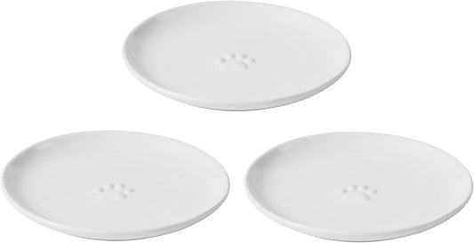 6.1'' Ceramic Wide Cat Dishes, Set of 3 Ceramic Cat Bowls, Indoor Kitten Feeding Wet & Dry Shallow Food Dish Anti Whisker Fatigue(3 Pcs, White)
