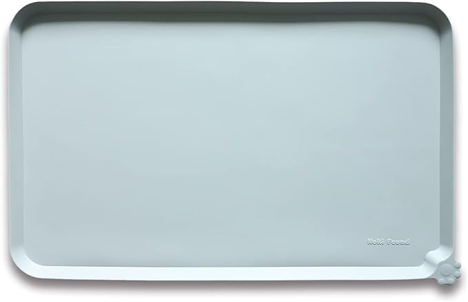 Hoki Found L Silicone Pet Feeding Mats with Higher Lips - Non Slip Pet Dog Cat Bowl Mats - Waterproof - Suitable for Carpet - Battleship