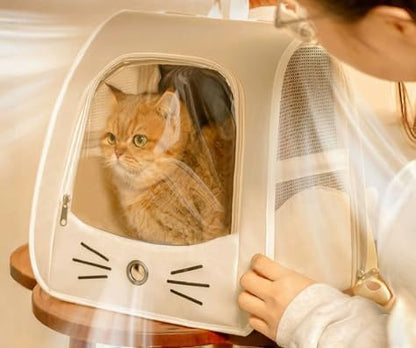 Handheld Crossbody cat Bag,Transparent Carrier Portable,Small Cat Carried Bag Collapsible Soft-Sided Pet Carriers for Kitten Puppy Rabbit Travel Hiking Walking & Outdoor Use(White)