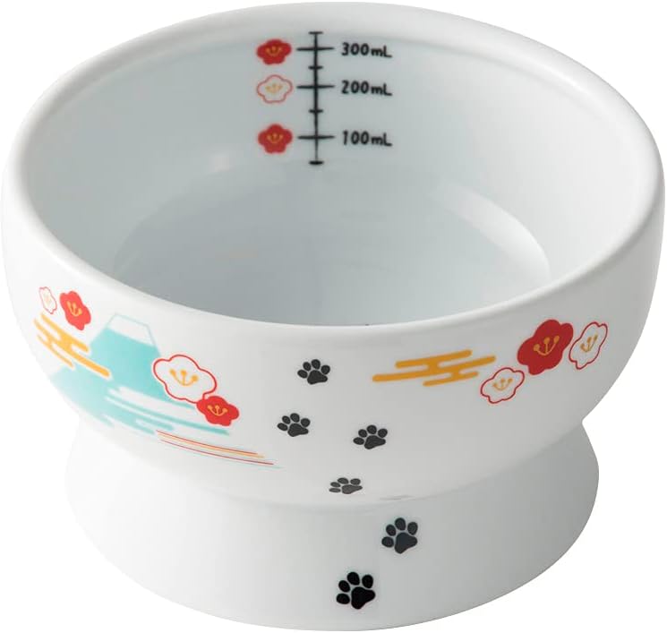 Necoichi Elevated Cat Water Bowl – Ceramic Raised Cat Bowl, Prevents Neck & Whisker Fatigue – Dishwasher & Microwave Safe – Pet Water Bowl for Cats (Fuji, Regular)