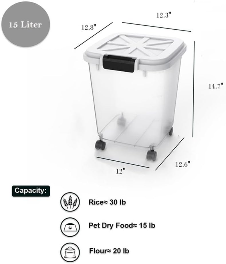 HANAMYA 30 LB Rice Storage Container with Measuring Cup, BPA free, For Rice | Grain | Pet Food | Flour, 2 coun, Clear & Black