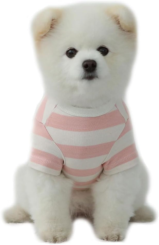 Dog Cotton Shirts for Small and Large Dogs Rugby Striped T-Shirts Soft Breathable Dog Shirt pet Clothes (Small, Ivory/Pink)