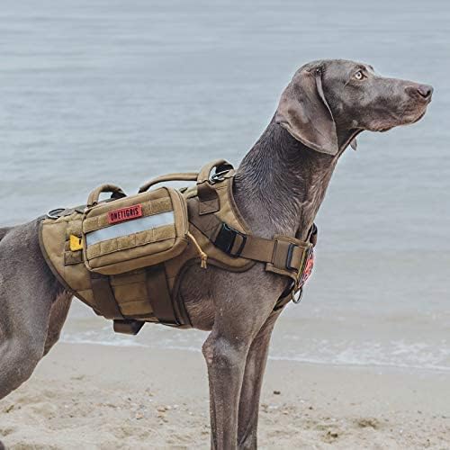 OneTigris Large Tactical Dog Harness, No Pulling Adjustable Dog Vest Harness, Heavy Duty Dog Harness with Handle, Large Hook and Loop Panels for Patch Brown