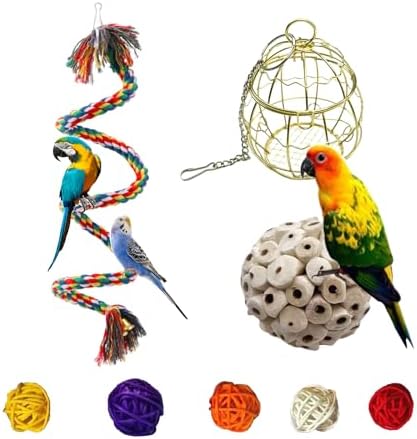 Bird Rope Perch,Birds Perch,Bird Perches for cage,Parakeet perches,Rope Perch for Conures,Parrot,Cockatiel,Lovebird,Budgerigar,Bird cage Accessories,Chew Toys