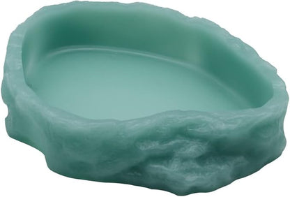 Reptile Water Dish,Resin Reptile Rock Food Feeder Bowl, Water and Food Bowl,Terrarium Decor for Leopard Gecko, Lizard,Spider,Turtle,Scorpion, Chameleon,Hermit Crabs (M, Green-Glow in Dark)