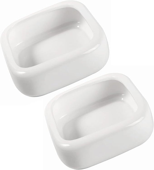 Reptile Food Bowls Ceramic Square Reptile Water Food Dish, Pet Food Bowl for Lizards, Young Bearded Dragons, Small Snakes, Gecko Tortoise Spider (White, Medium-2Pack)