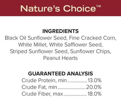 Blue Seal Nature's Choice Wild Bird Seed | High Energy Blend, Sunflower and White Safflower Seeds, No Filler | 20 Pound Bag