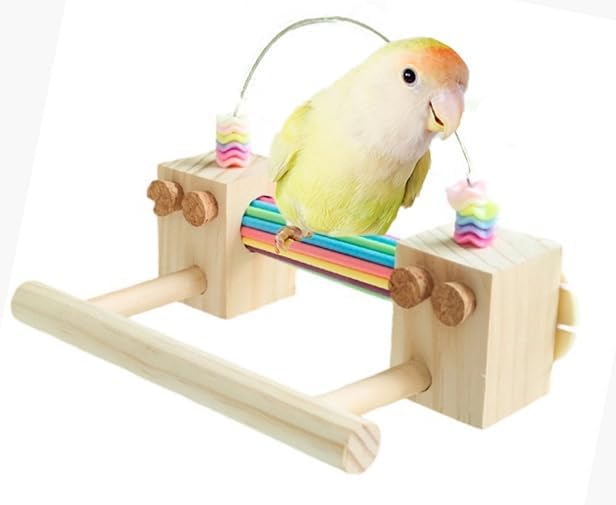 Parrot Cage Toy(4 Functions) Perch Standing with Colorful Beads Foraging Smart Toy Soft Corks for Small to Regular Size Parrot Cockatiel Birds
