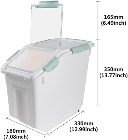 Large Flour Storage Container 25lb, 2 Pack BPA FREE Plastic Airtight Rice Storage Bin Pantry and Kitchen Food Organization, Barrel Measuring Cup and Airtight Lid for Sugar [Green ]