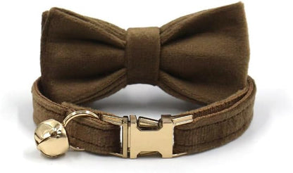 Personalized Cat Collar with Bells,Velvet Customized Small Cat Collar with Name Tag,Pet Collar with Name Phone Number Engraved ID Tags for Boy and Girl Kitten Cats (Brown)