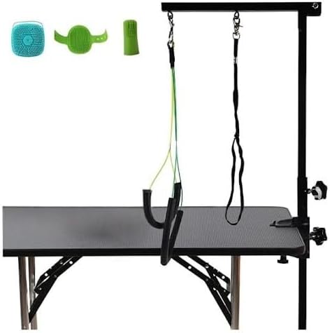Foldable Dog Grooming Arm with Hammock & Clamp - Adjustable Height 20"-35" - Pet Grooming Table Accessories with No-Sit Holder, Grooming Restraint for Small, Medium Dogs at Home or Salon