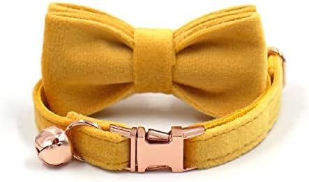 Personalized Cat Collar with Bells,Velvet Customized Small Cat Collar with Name Tag,Pet Collar with Name Phone Number Engraved ID Tags for Boy and Girl Kitten Cats (Turmeric)