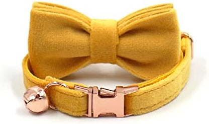 Personalized Cat Collar with Bells,Velvet Customized Small Cat Collar with Name Tag,Pet Collar with Name Phone Number Engraved ID Tags for Boy and Girl Kitten Cats (Turmeric)