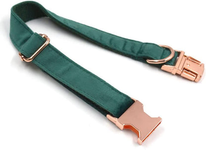 PETDURO Custom Dog Collar Personalized with Name Engraved Gold Metal Buckle for Large Medium Small Dogs - Soft Cute Velvet Dog Leash and Bow Tie Available (Christmas Green RG, XS)