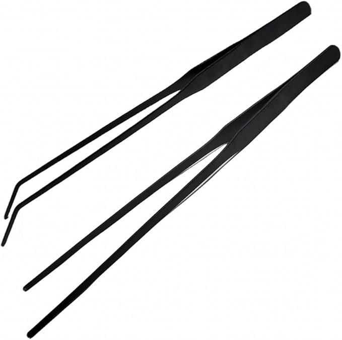 2Pcs 10.5" Reptile Stainless Steel Long Tweezers Feeding Tongs, Lizards Snake Gecko and Tarantula Supplies, Terrariums Aquarium Fish Tank Tools - 10.5" Black 2Pcs