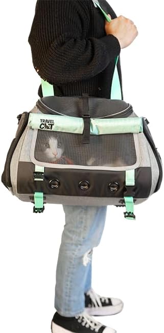 Travel Cat Carrier Bag - Comfort Premium Portable Soft-Sided Pet Carrier for Small, Medium Cat, Kitten up to 30 LBs - Airline Approved Cat Carrier Soft with Shoulder Strap (Heather Grey/Teal)