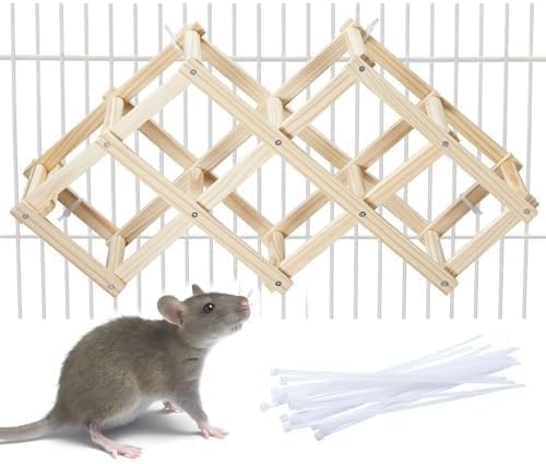 Wooden Rat Climbing Toys, Natural Pet Rat Cage Accessories Climbing Ladder, Fancy Rats Enrichment Toy Activities, Hanging Rodent Toys for Pet Rats in Cage Playing Chewing (M, 1pc)