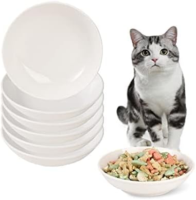 Ceramic Cat Dishes for Food - Cute Cat Bowl Set of 6 - Wide, Shallow, Whisker Friendly - Minimalist Style - Microwave and Dishwasher Safe - 8.5 oz - 5.75 inch