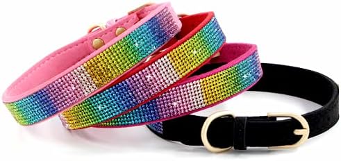 Serijoars Small Dog Collar with Rhinestone Crystal Diamond Colorful Bling Girl Puppy Cat Collars (M, Hot Pink2)