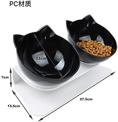 Luck Dawn Double Elevated Cat Bowls with Raised Stand, 15 Tilted cat Bowl Design Neck Guard Stand Raised Pet Food Water Feeder Bowl for Cats or Small Dogs